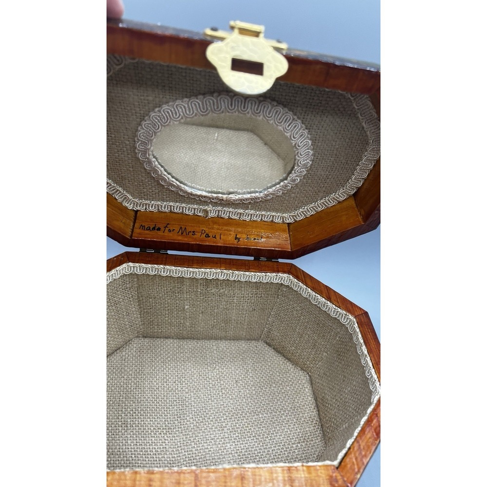 Vtg Wooden Octagon Purse Decoupage Forsyth Park Savannah Lacquered Lucite Handle - Picture 15 of 15